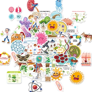 50pcs waterproof cartoon biology science stickers for laptop guitar and DIY decoration