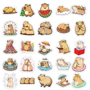 Détail de 25 autocollants de capybara mignons et étanches pour ordinateurs et bagages