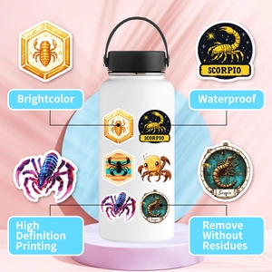 Close-up of waterproof Scorpio stickers on a water bottle with high definition printing