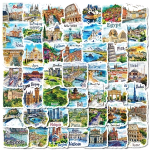 Aquarell Weltreise Wahrzeichen Karte Wasserdichte Cartoon Aufkleber Für Koffer Laptop Journal Scrapbook DIY Dekoration