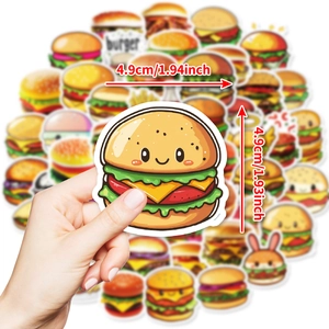 Lot de 50 autocollants de burger dessin animé pour guitare et casque étanches