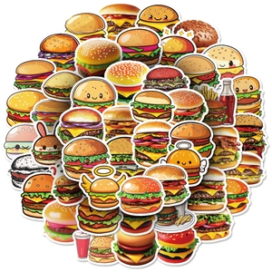 Lot de 50 stickers burger et fast-food imperméables pour décoration de guitare et casque