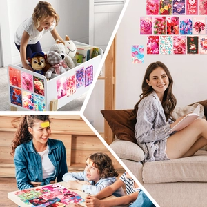 Detailed view of pink Valentine cards showing room decor and wall aesthetic scenarios