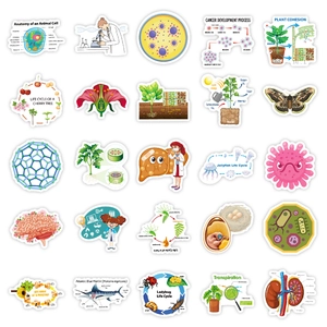 Collection of 25 biology science stickers featuring anatomy and life cycles for DIY decor