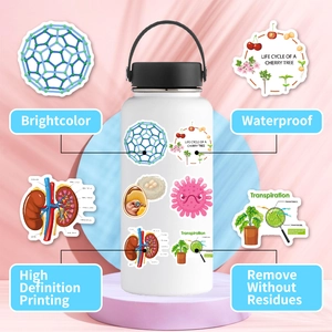 Waterproof scientific biological stickers shown on a white bottle with high definition print