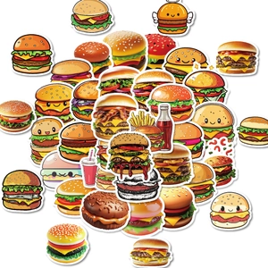 Lot de 50 autocollants de burgers cartoons étanches pour guitare et casque DIY