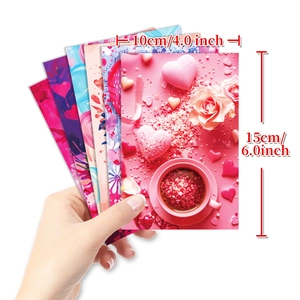 Set of 50 pink Valentine decorative cards with rose and heart patterns, 10x15cm size