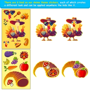 Detail of 6pcs Thanksgiving puzzle face stickers with turkey and corn harvest themes