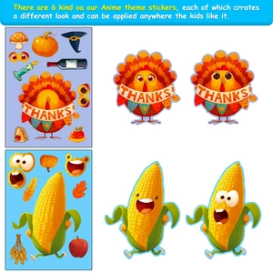 Thanksgiving DIY stickers for kids featuring turkey and pumpkin mix and match designs