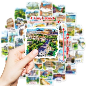 Handgezeichnete Aquarell-Reisesticker mit ikonischen Welt-Wahrzeichen für Journale