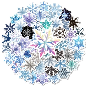 Pack of 50 blue and white snowflake stickers for laptops and holiday decorations