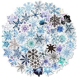 50 pieces of winter snowflake stickers in blue and white for laptop and festive decoration