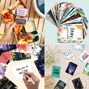 Detailed views of 50 inspirational greeting cards with floral motifs and motivational quotes