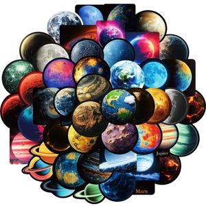50 Pieces set of colorful solar system planet stickers for DIY journaling and decoration