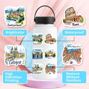 Wasserfeste Weltreise-Aufkleber auf Trinkflasche zeigen hochauflösende Druckdetails