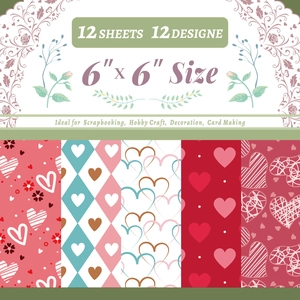 Detail van 6x6 inch Valentijn scrapbook papier met 12 verschillende hartpatronen