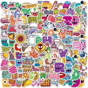 Pegatinas de Dibujos Animados Mixtas Impermeables de Vinilo PVC Doodle Para Portátil Maleta Skateboard Botella de Agua Guitarra