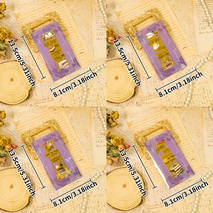 Marque-pages violets vintage avec dorure à l'or et pompons, lot de 4 illustrations