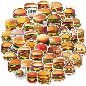 Lot de 50 autocollants burger dessin animé pour décorer guitares et casques de moto
