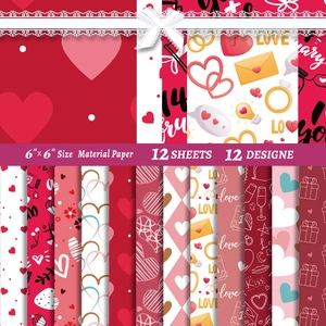 Macro-opname van 12 rode hartjes scrapbookpapier voor DIY Valentijnsdag-fotoalbums