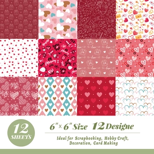 Set van 12 vellen Valentijnsdag scrapbookpapier met rode hartpatronen voor DIY-albums
