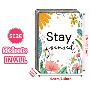50 Inspirational cards with floral design, dimensions 8.9x6.4cm, stay focused motif