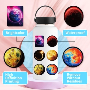Waterproof planet stickers with high definition printing on a white stainless steel bottle