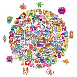 Colección de pegatinas de monstruos y animales coloridos con frases inspiradoras en inglés