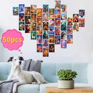 Christmas Aesthetic Wall Decoration Cards Coated Paper Cartoon Santa Reindeer Pattern Festive Gift Postcards For Home Party