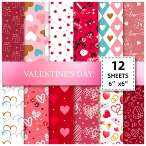 Detail van 12 patronen voor 6x6 inch Valentijnsdag scrapbook papier sets met hartjesmotief