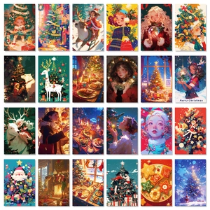 Set of 50 Christmas cartoon aesthetic wall decor cards with diverse holiday illustrations