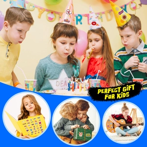 Pegatinas de dibujos para gorros de fiesta, cajas de regalo, libros y guitarras infantiles
