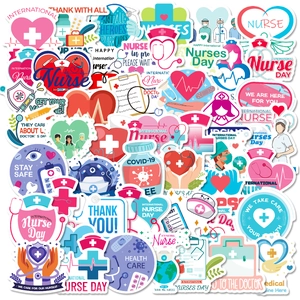 Waterproof International Nurse Day Cartoon Graffiti Stickers Medical Theme Nurse Hat Stethoscope Heart Decals For Laptop Water Bottle Laptop Decor Gift