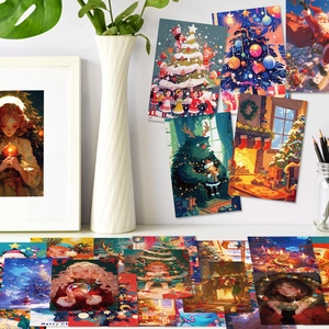 50pcs Christmas aesthetic wall collage cards with festive colorful cartoon illustrations