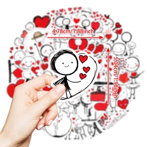 Cute cartoon stickman with red hearts sticker, waterproof decorative decal for phone cases