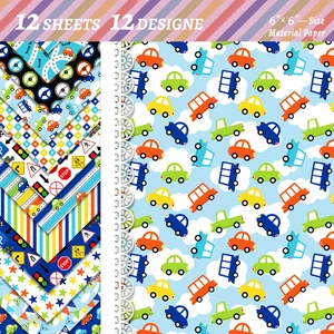 Dettaglio del set di carta per scrapbooking a tema auto e segnali stradali