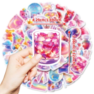 Lot de 50 autocollants transparents bouteille en verre aux motifs fantaisie colorés