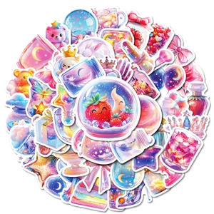 Autocollants transparents de bouteilles avec gemmes colorées et ours mignons