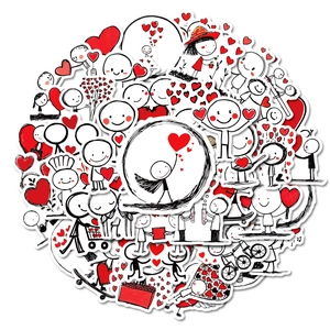50-piece set of cartoon red heart line figure waterproof PVC decorative stickers