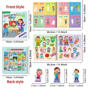 Opposites concentration training sticker book for kids with detailed product dimensions
