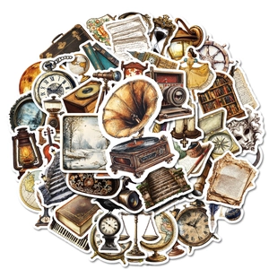 50 stuks waterdichte vintage stickers in Europese stijl met camera- en klokmotieven