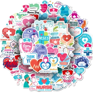 50pcs Nurse Day cartoon waterproof PVC stickers for laptop and bottle decoration