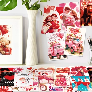 50-piece pink Valentine's Day wall collage kit with romantic couple and heart illustrations