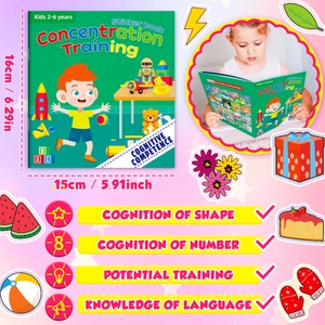 Detail view of 15x16cm cognitive sticker book for toddlers with colorful cartoon design