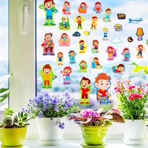Reusable cartoon antonym stickers for children window decoration with colorful life scenes