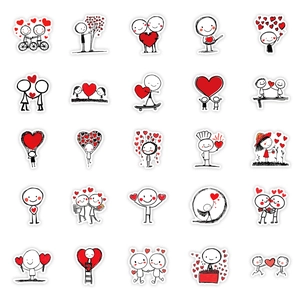 Detailed sheet of 25 cute red heart line art stickers for phone cases and laptops
