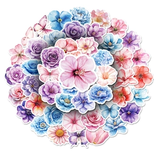 50 pegatinas de flores impermeables con acuarelas y mariposas para decoración DIY