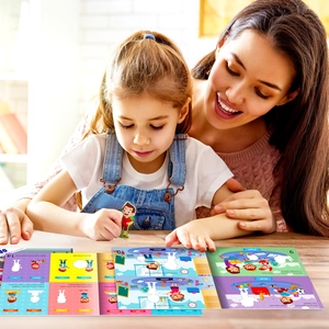 Detail of children antonyms learning book showing interactive word cards and illustrations
