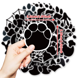 50 pieces of black animal paw print doodle stickers for kids decoration, 5cm PVC decals