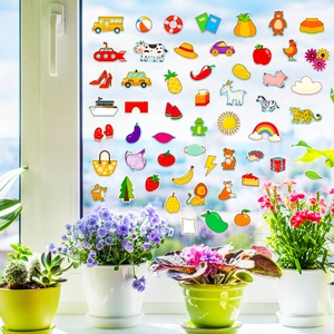 Colorful cartoon window static stickers featuring animals and vehicles for early education